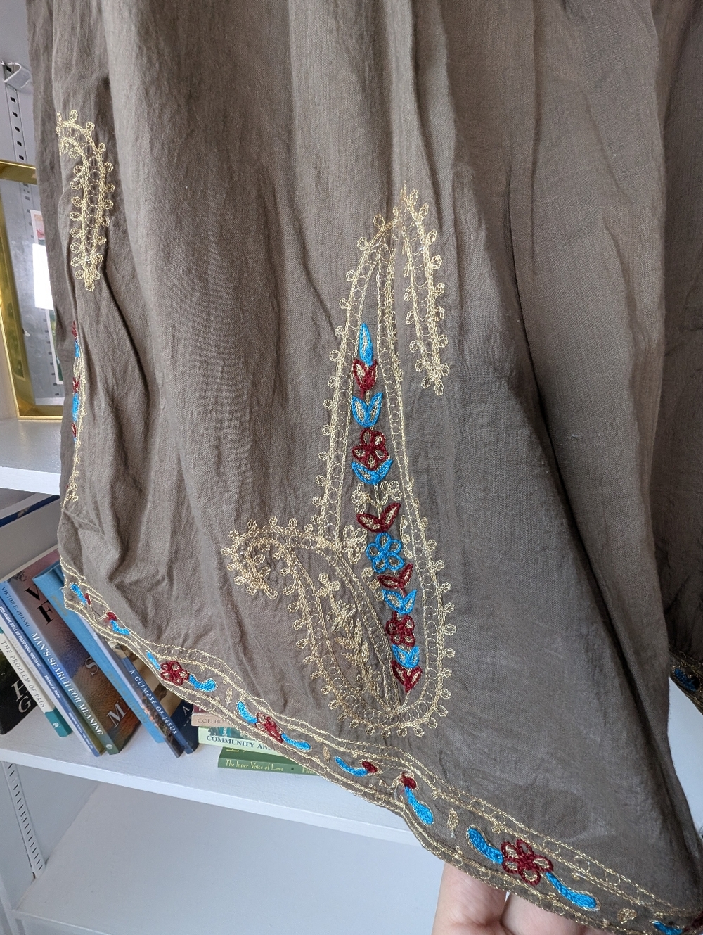 Vintage Y2K A-Line Skirt Brown Gold Paisley Embroidered Size 12 / Large Boho - Picture 3 of 8